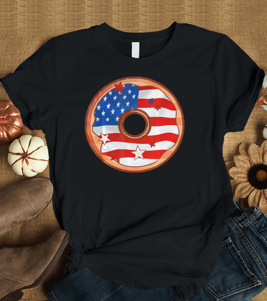 American Flag Donut USA Patriotic Doughnut T-Shirt
