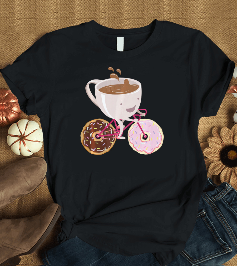 Cool Donut Coffee Bicycle Hand Drawn Ill Coffee Mug Riding Donuts Wheels T-Shirt