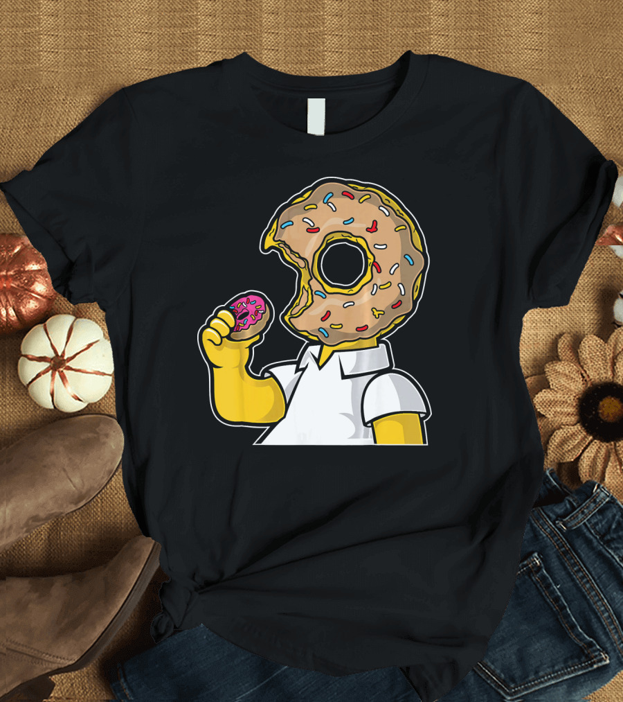 MMMM Donuts Head Character with Classic Sprinkles and Pink Frosted Bite T-Shirt