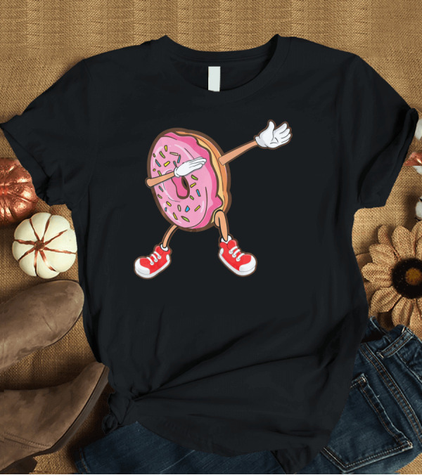 T-Shirt: Dabbing Strawberry Frosted Donut with Sprinkles and Red Sneakers T-Shirt Dabbing Strawberry Frosted Donut with Sprinkles and Red Sneakers T-Shirt