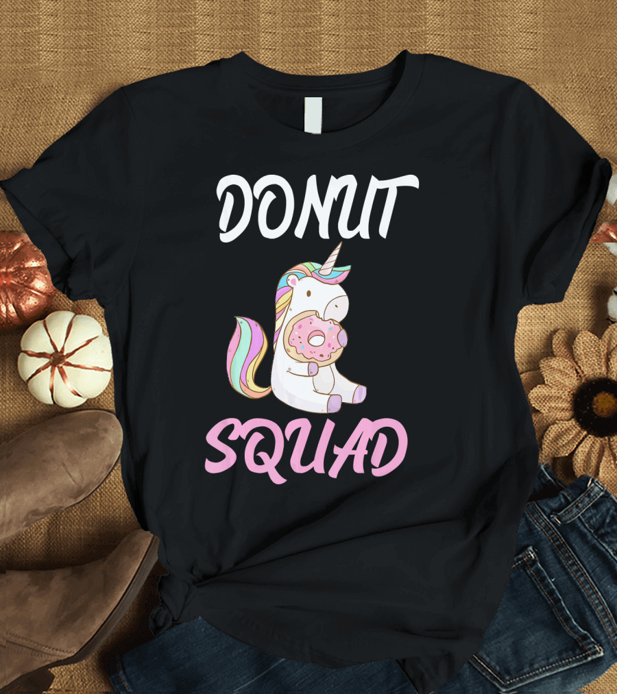 Donut Squad Unicorn Holding Donut with Cute Expression T-Shirt