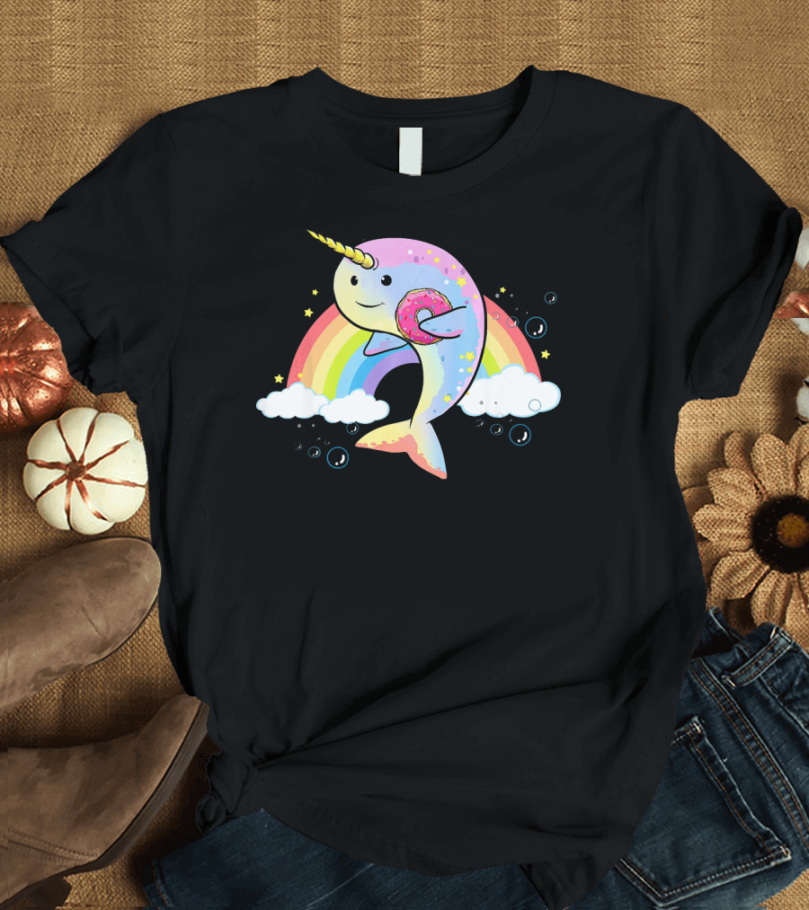 Narwhal Unicorn of the Sea with Rainbow and Donut T-Shirt
