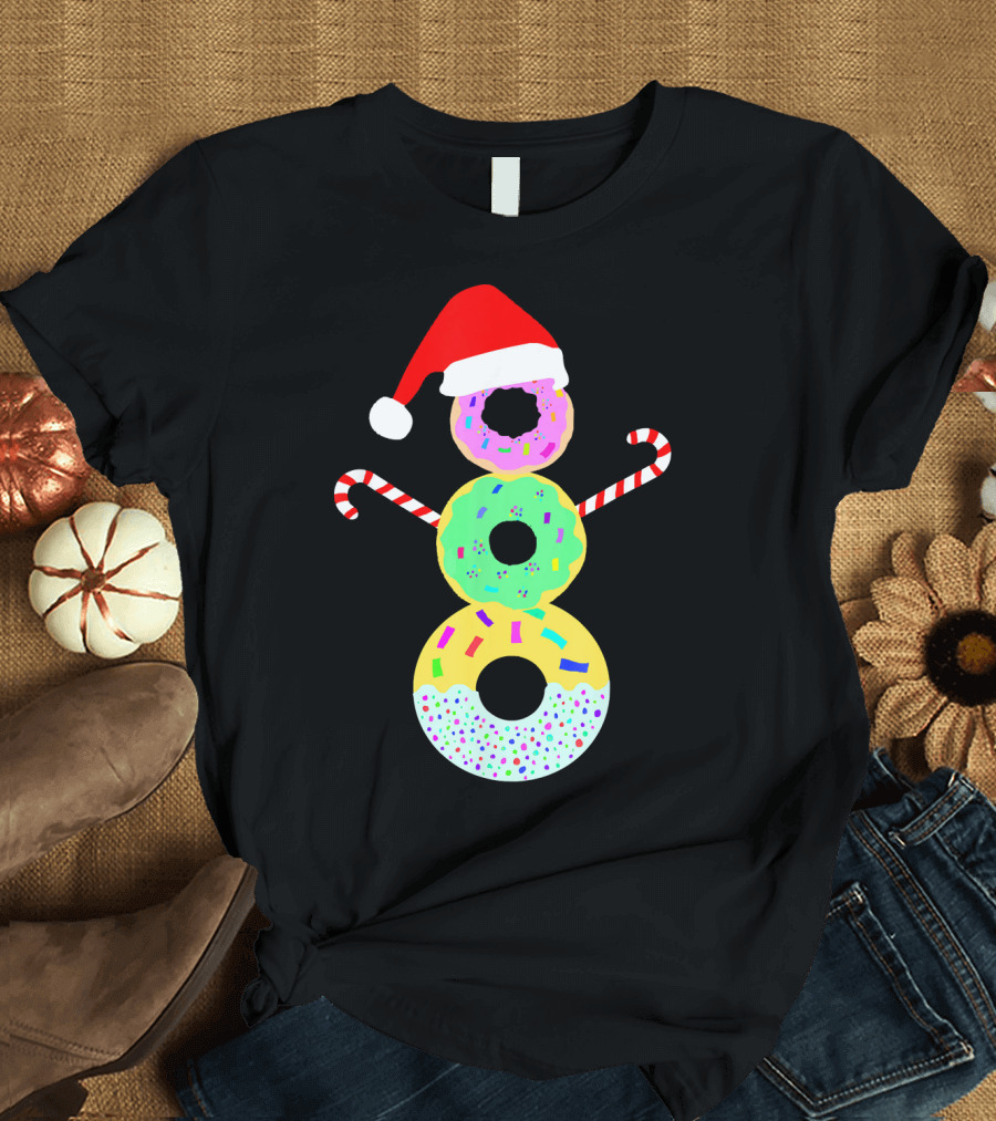 Snowman Donuts Doughnut Confections Christmas Candy Canes Santa Hat T-Shirt