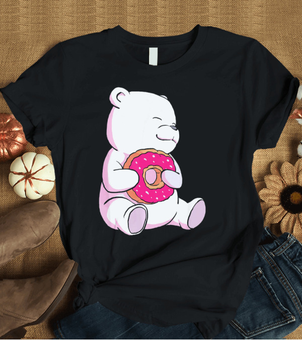 T-Shirt: Polar Bear Holding Donut Animal Lover T-Shirt Polar Bear Holding Donut Animal Lover T-Shirt