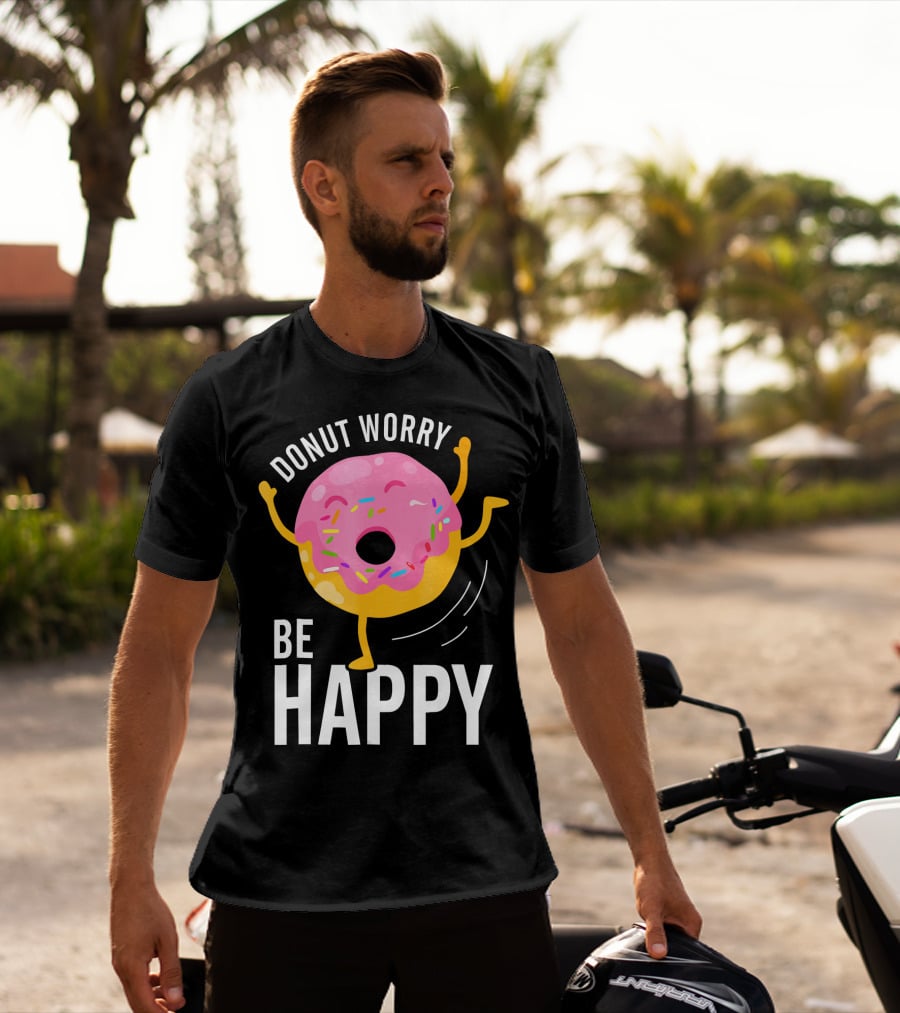 Donut Worry Be Happy Pink Sprinkled Dancing Donut T-Shirt