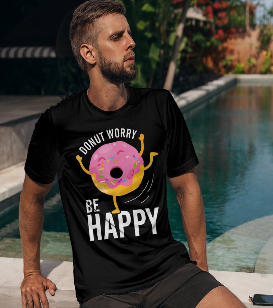 Donut Worry Be Happy Pink Sprinkled Dancing Donut T-Shirt