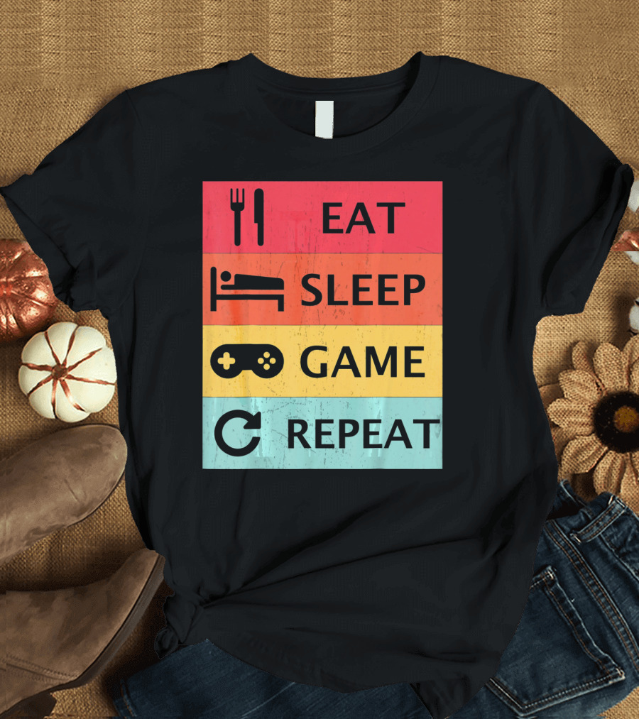 Eat Sleep Game Repeat Meme Retro Icons T-Shirt