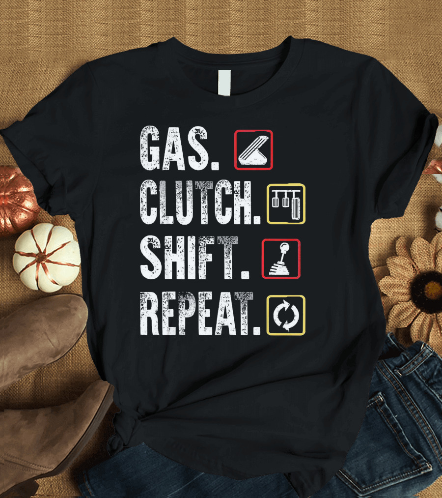 Gas Clutch Shift Repeat Pedal Icons Cycle T-Shirt