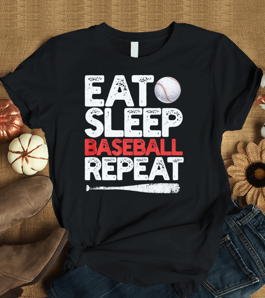 Eat Sleep Baseball Repeat Baseball Bat and Ball T-Shirt