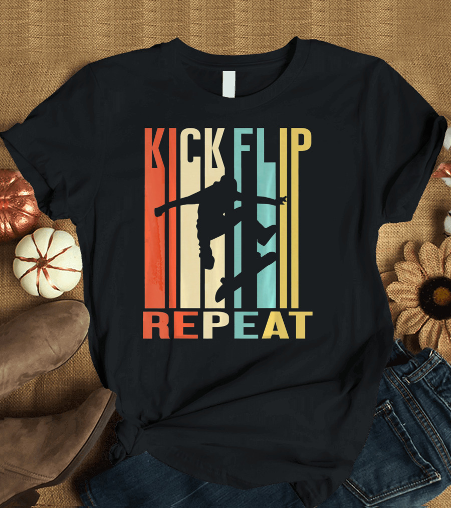 Kick Flip Repeat Vintage Skateboarding T-Shirt