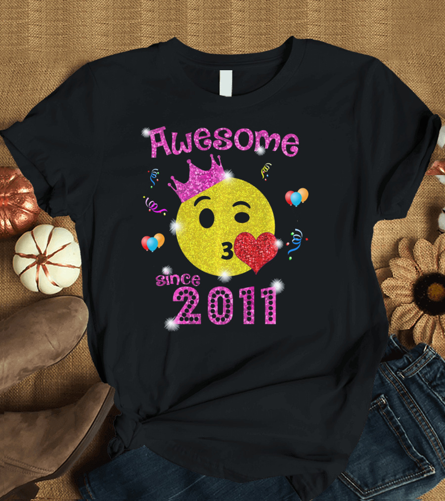 Awesome Emoji Birthday Since 2011 7 Years Old T-Shirt