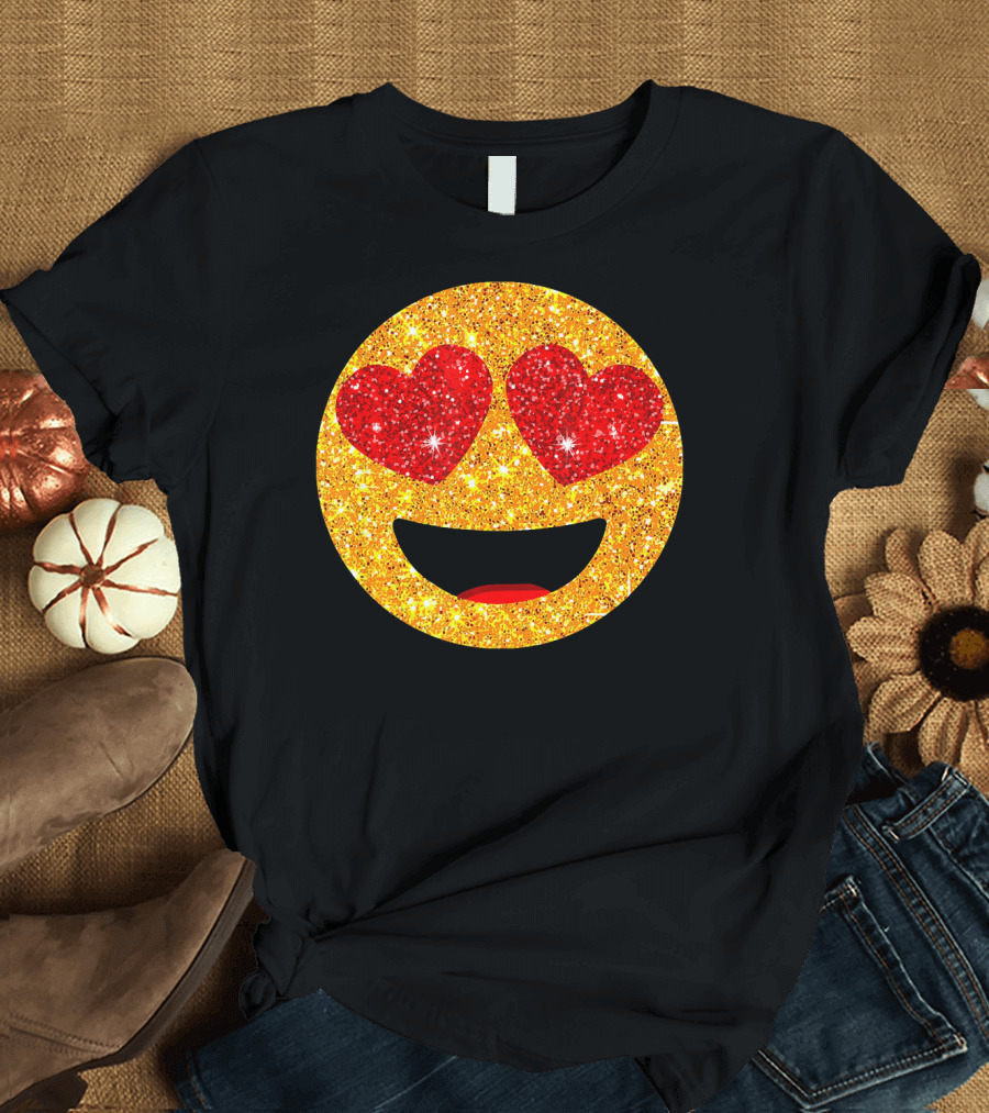 Valentines Day Heart Eyes Emoji Glittering Love Face T-Shirt