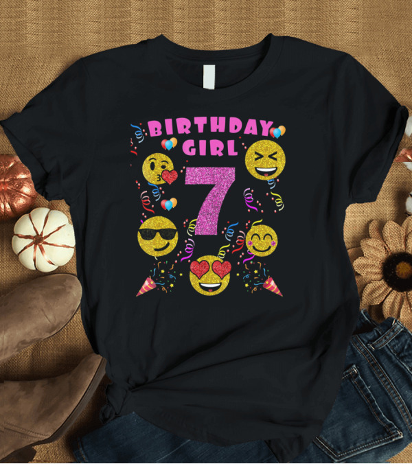 T-Shirt: Birthday Girl 7 Emoji Party Celebration Fun T-Shirt Birthday Girl 7 Emoji Party Celebration Fun T-Shirt