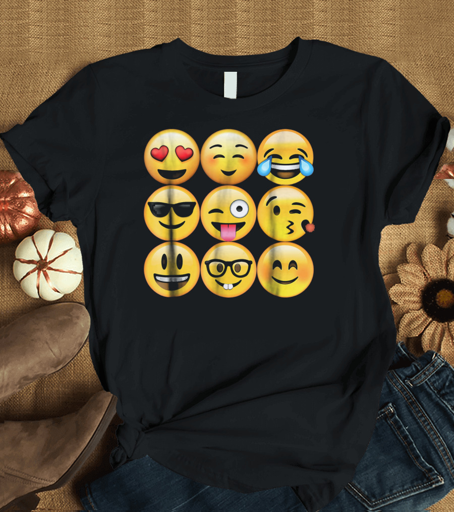 Emoji Heart Eyes Cool Tongue Wink Glasses Smiley Faces T-Shirt