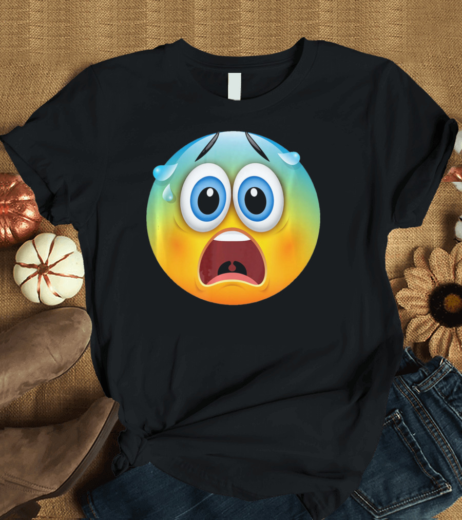 Scared Face Emoji Funny Novelty Sweat Emoji Face T-Shirt