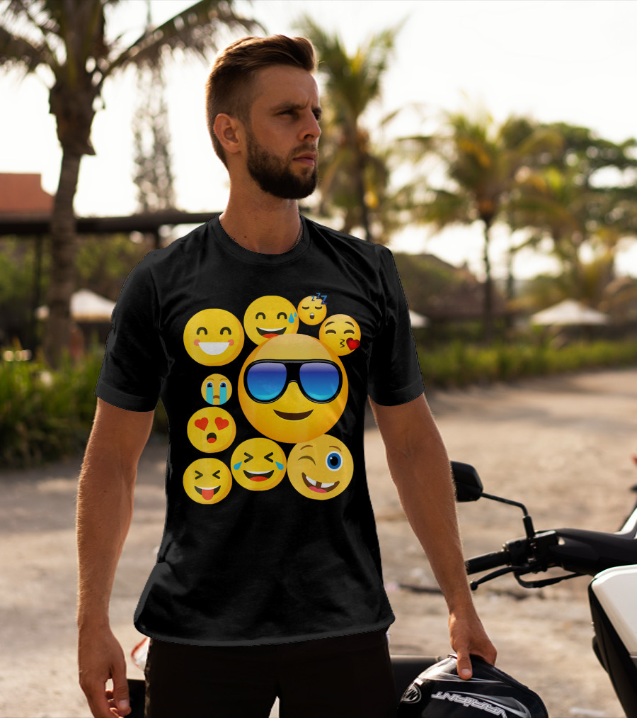 Emoji Wear Cool Smiley Faces With Sunglasses And Cute Emoticon Expressions T-Shirt