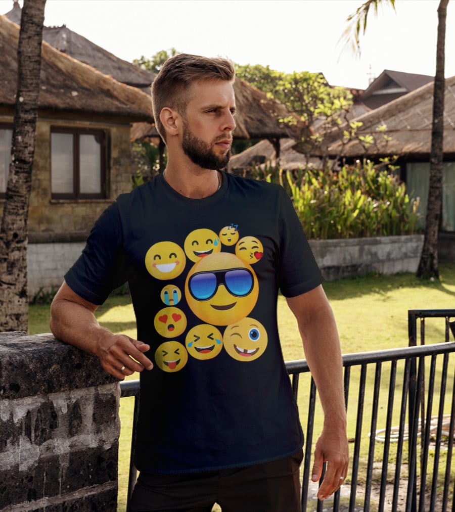 Emoji Wear Cool Smiley Faces With Sunglasses And Cute Emoticon Expressions T-Shirt