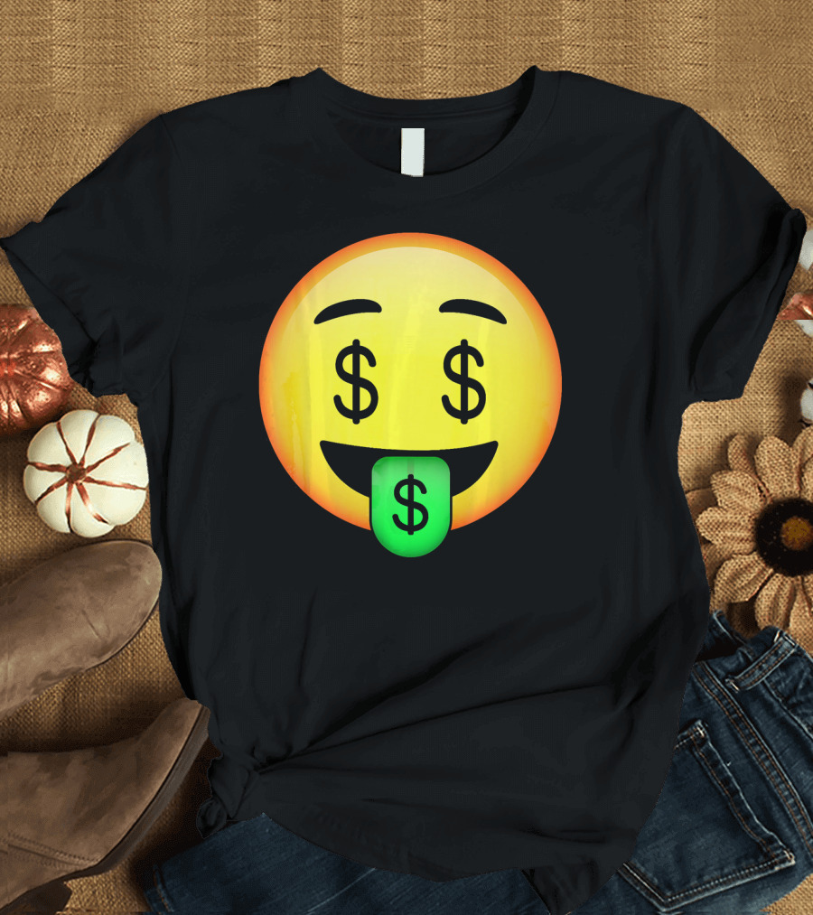 HD Emoji Money Mouth Face Dollar Symbol Eyes Green Tongue T-Shirt