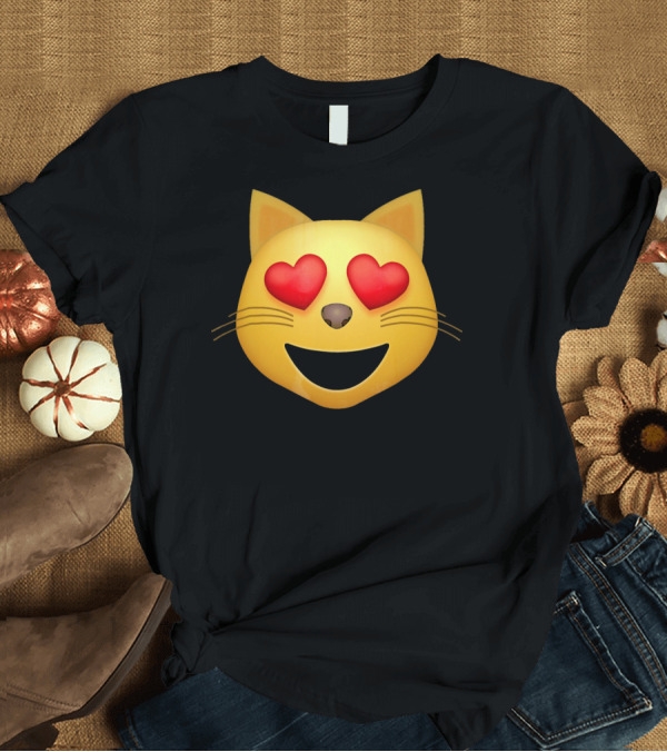 T-Shirt: Smiling Cat Face With Heart Eyes Emoji T-Shirt Smiling Cat Face With Heart Eyes Emoji T-Shirt
