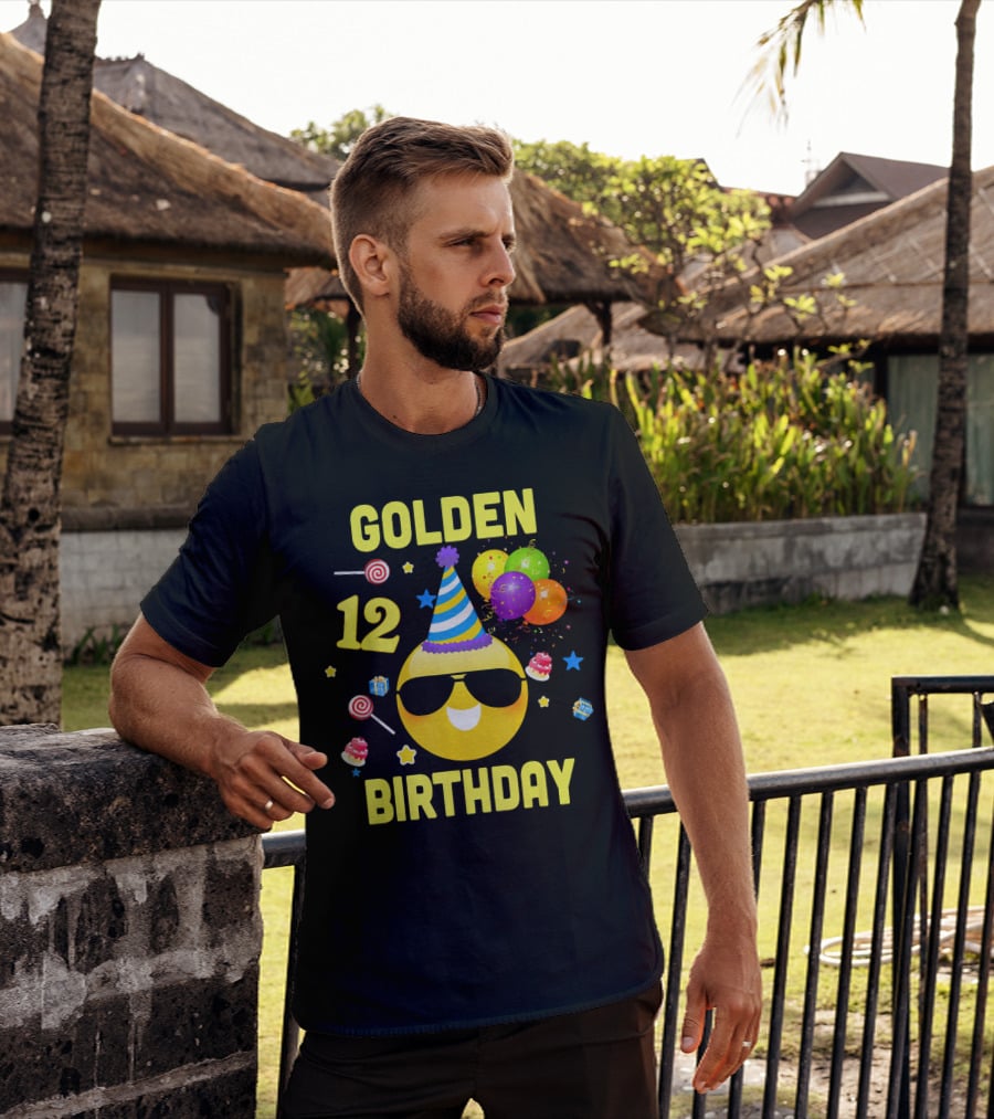 Golden Birthday 12 Emoji Party Hat Sunglasses Balloons Confetti T-Shirt