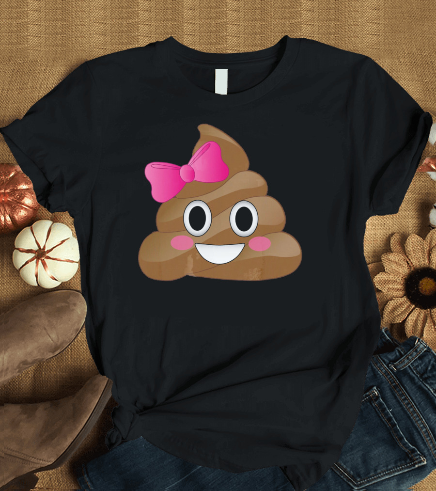 Cute Pink Bow Emoji Funny Smiling Cutie Poo T-Shirt
