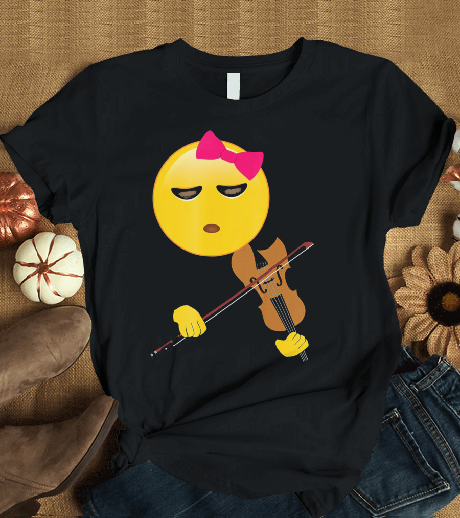 Girl Emoji Violin with Pink Bow T-Shirt