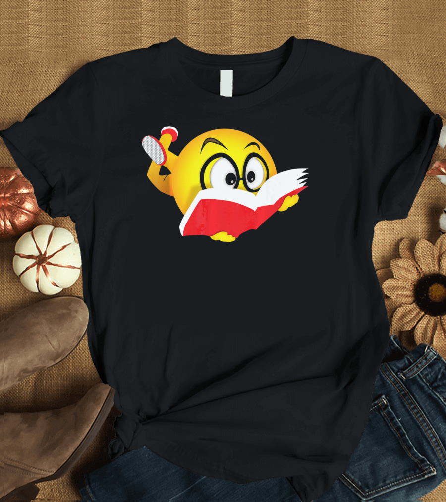 Nerdy Reading Emoji Glasses Book T-Shirt