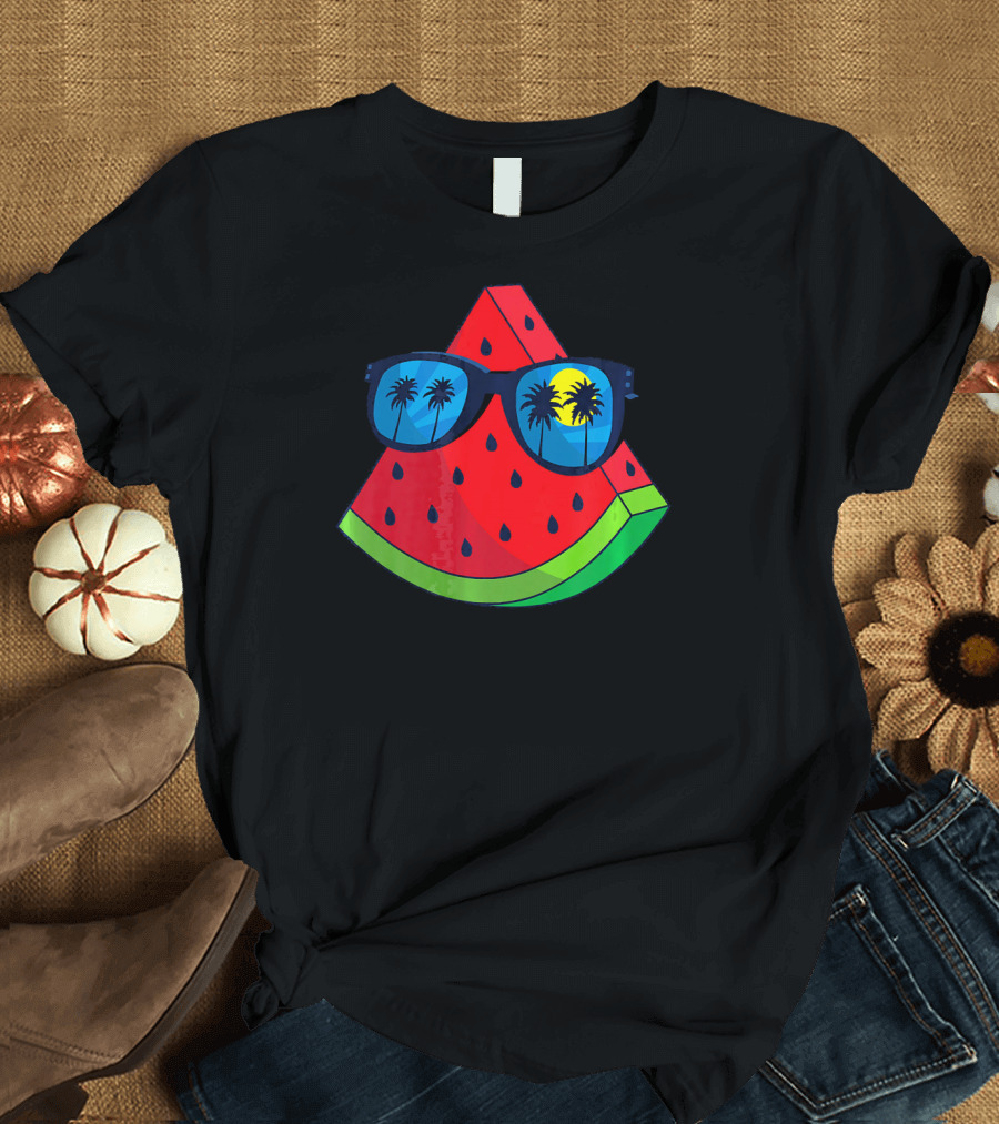 Watermelon Sunglasses Palm Trees Summer Beach Sun T-Shirt