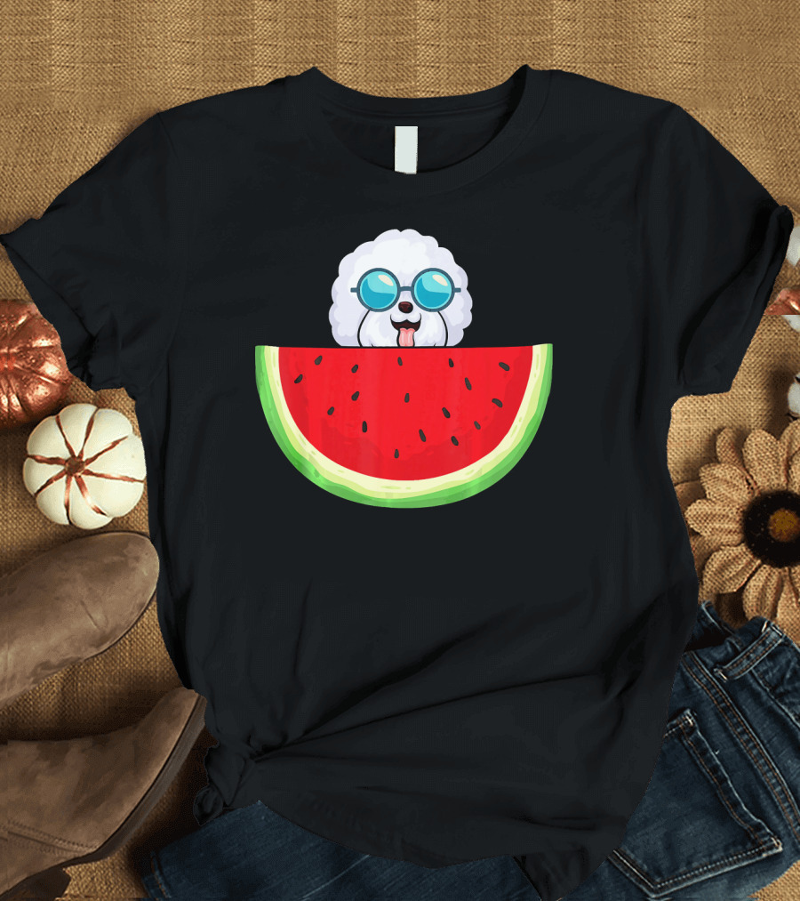 Bichon Frise with Sunglasses and Watermelon Slice T-Shirt