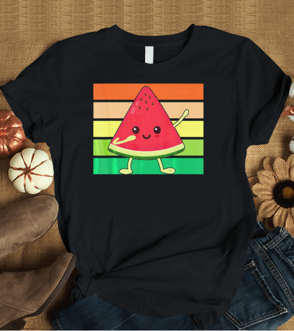 T-Shirt: Dabbing Watermelon Retro Rainbow Stripes T-Shirt Dabbing Watermelon Retro Rainbow Stripes T-Shirt
