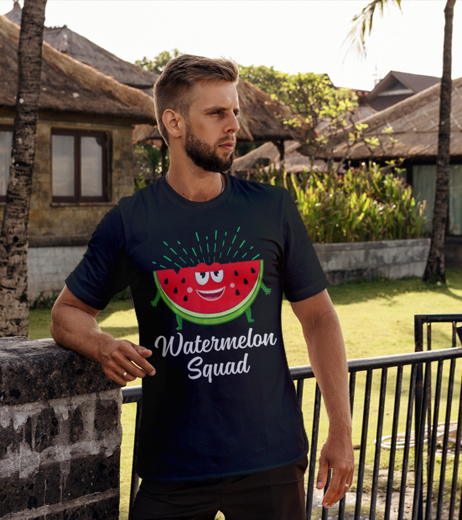 Watermelon Squad Summer Funny Wat Smiling Slice With Arms And Legs T-Shirt