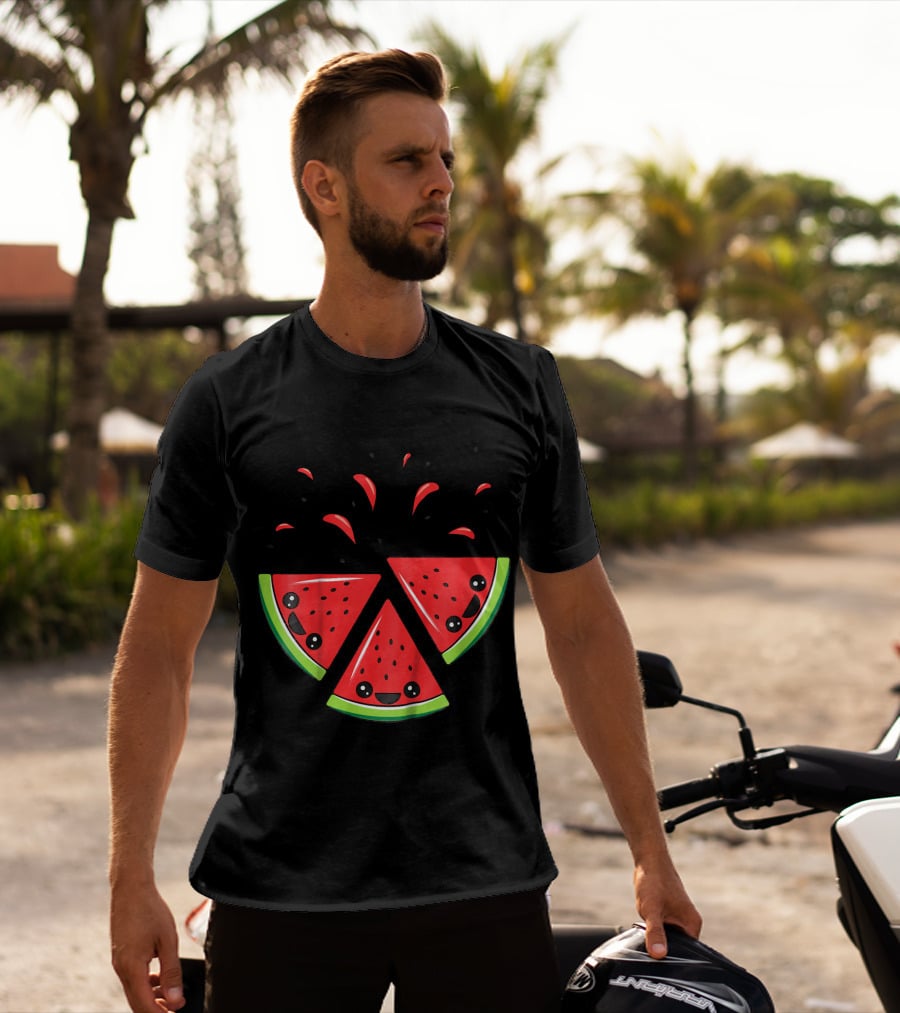 Kids Cute Watermelon Slices With Smiling Faces And Seeds T-Shirt
