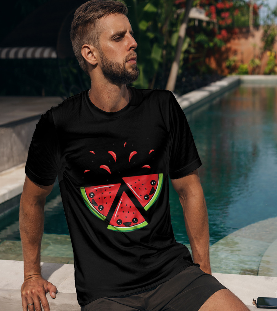 Kids Cute Watermelon Slices With Smiling Faces And Seeds T-Shirt