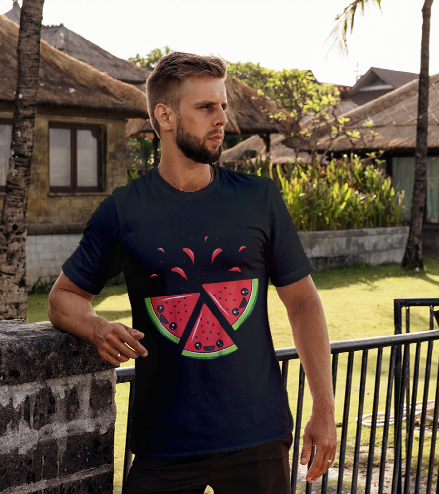 Kids Cute Watermelon Slices With Smiling Faces And Seeds T-Shirt