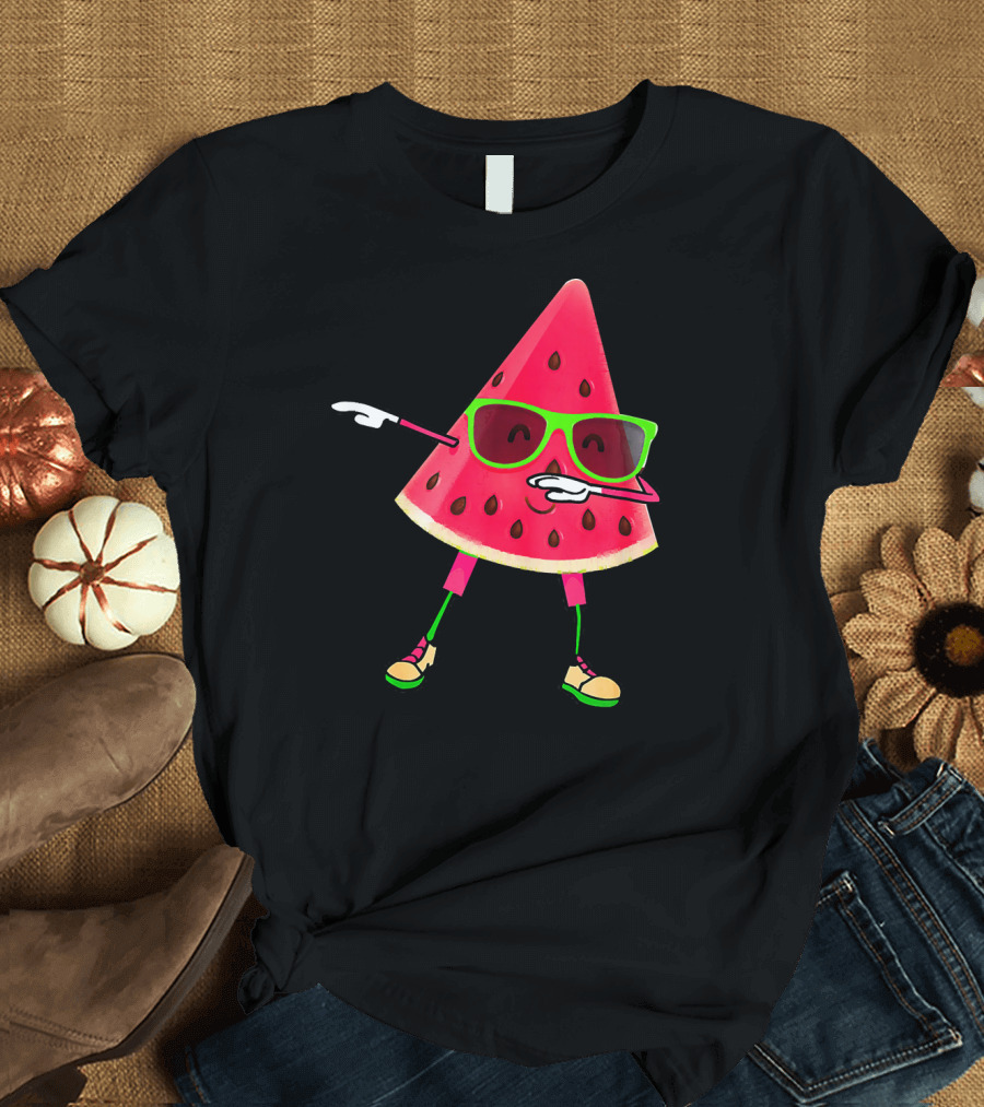 Dabbing Watermelon Funny Watermelon Slice with Sunglasses T-Shirt