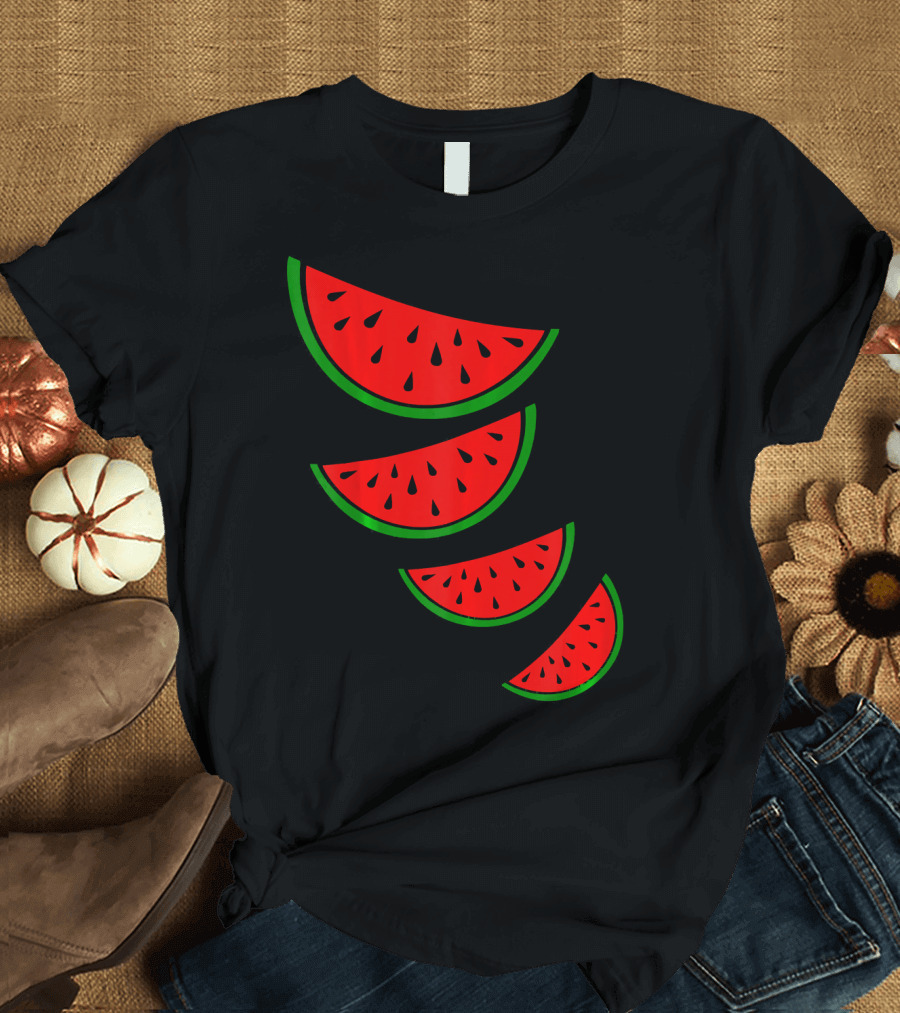 Watermelon Pink Green White Slices Diagonal T-Shirt