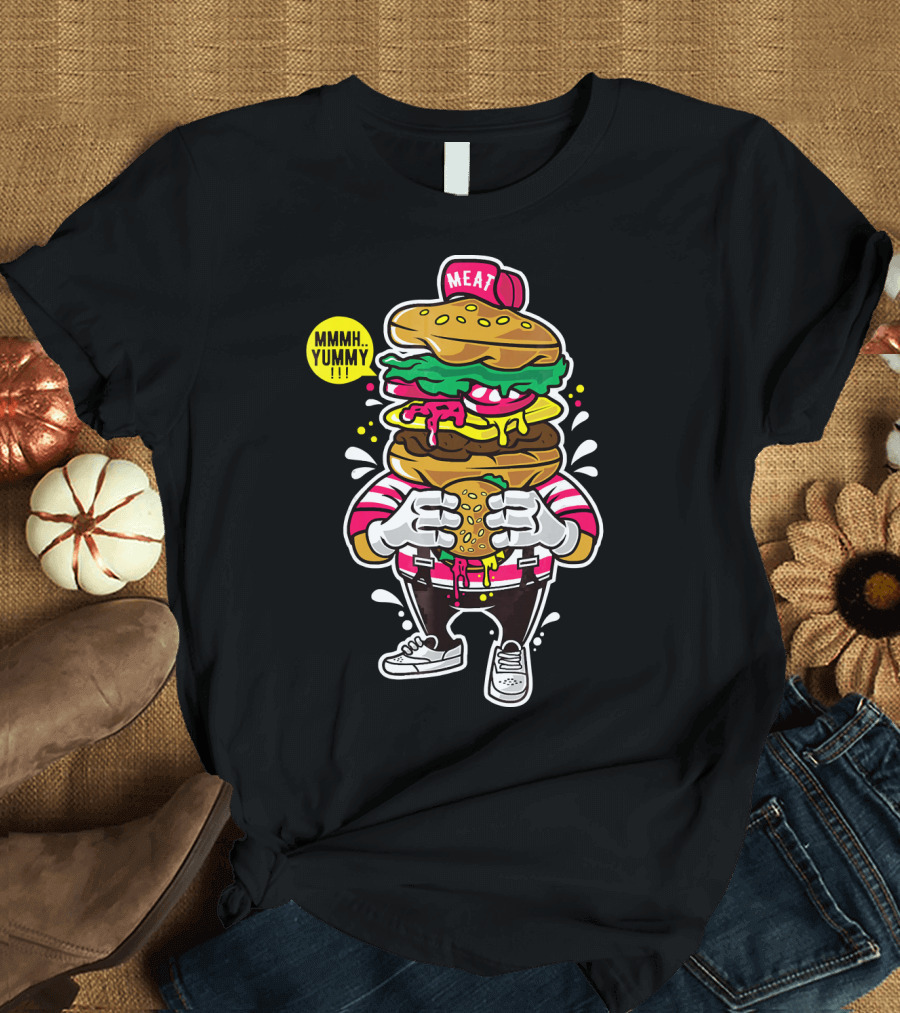 MMMH Yummy Funny Cute Unique Meat Grafitti Hamburger T-Shirt