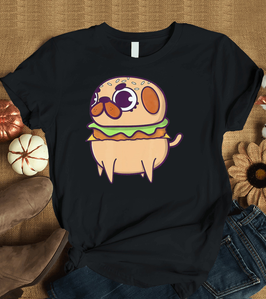 Cute Pug Hamburger Funny Pug Burger Love T-Shirt