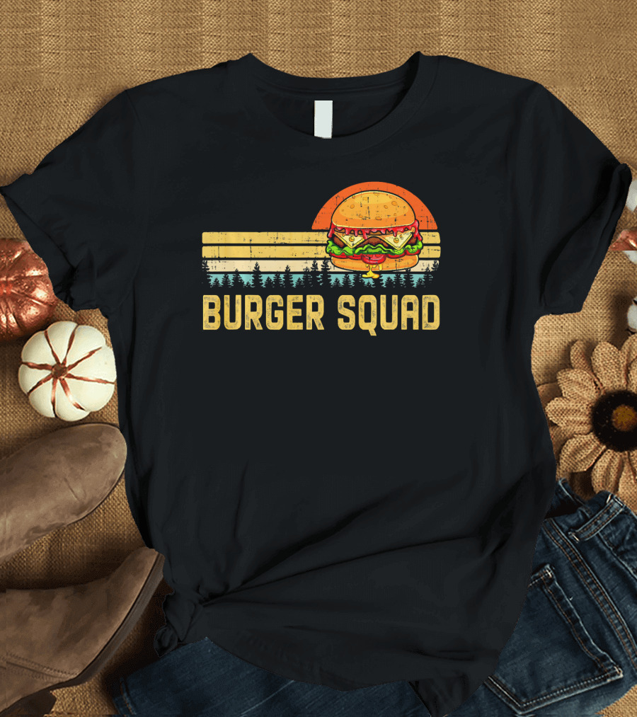Burger Squad Retro Sunset Cheeseburger Foodie Lover T-Shirt