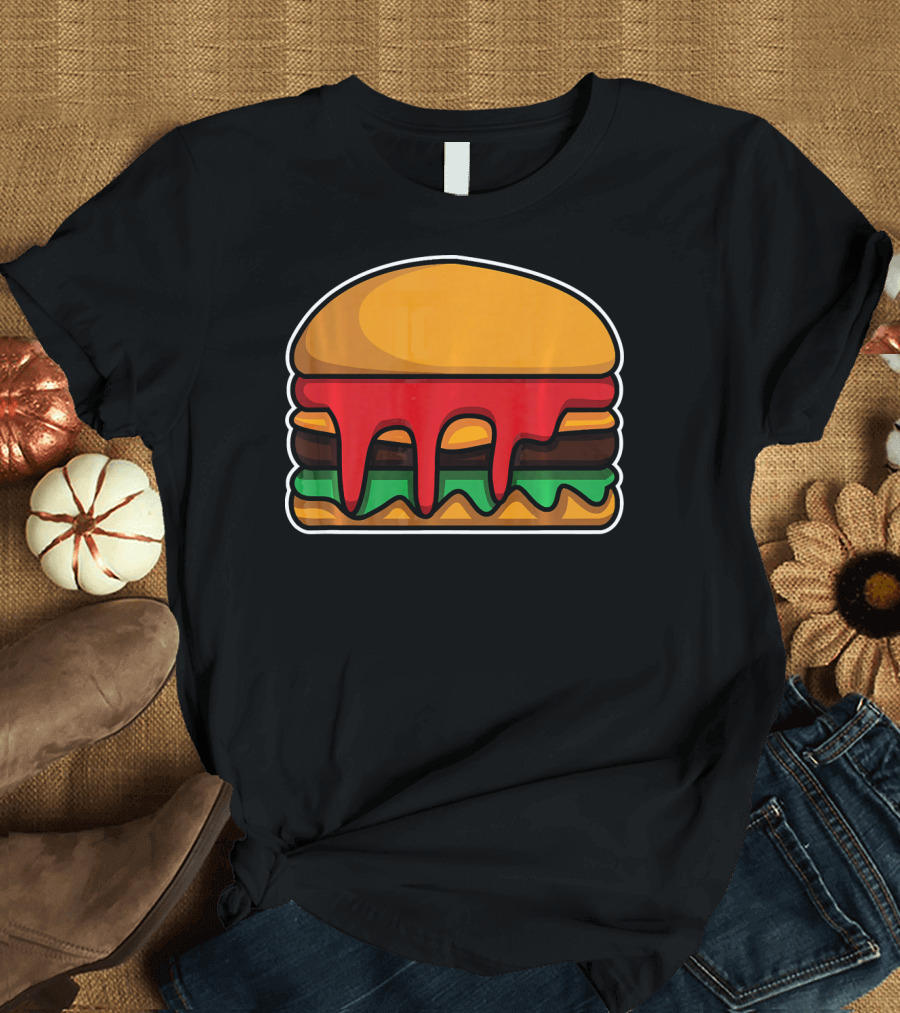 Cool Cute Hamburger Dripping Cheese Ketchup T-Shirt