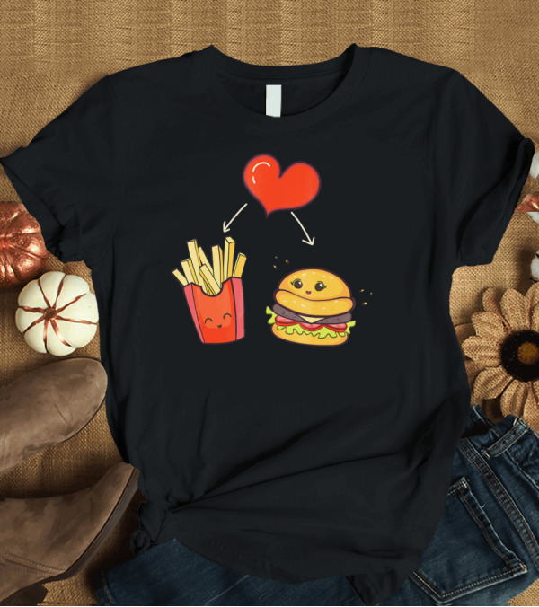 T-Shirt: Burger Fries Kids Kawaii Heart Cute Food Lovers T-Shirt Burger Fries Kids Kawaii Heart Cute Food Lovers T-Shirt