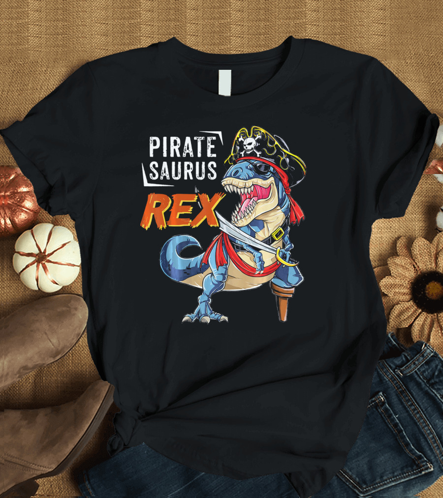 Pirate Saurus Rex Dinosaur Pirate Halloween Costume Hat T-Shirt