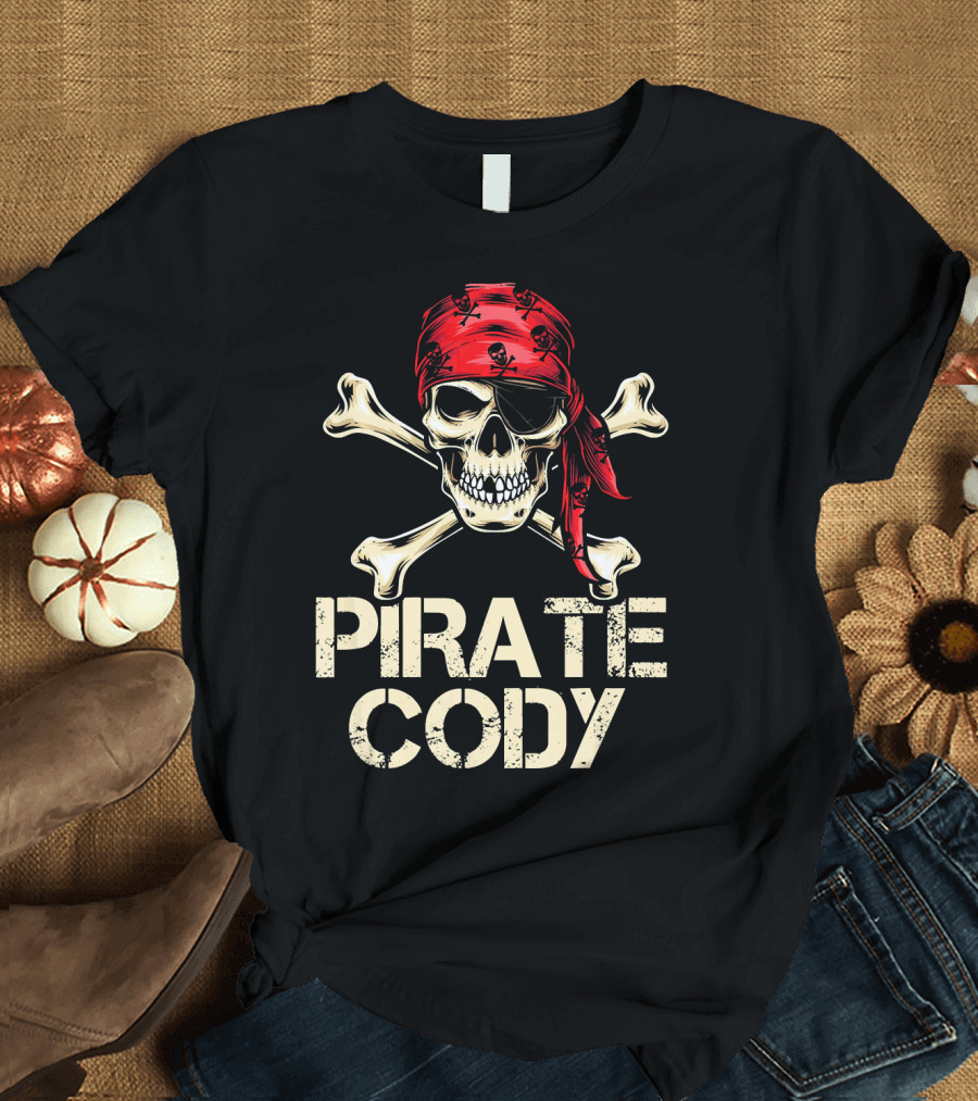 PIRATE CODY Skull Crossbones Red Bandana Birthday T-Shirt