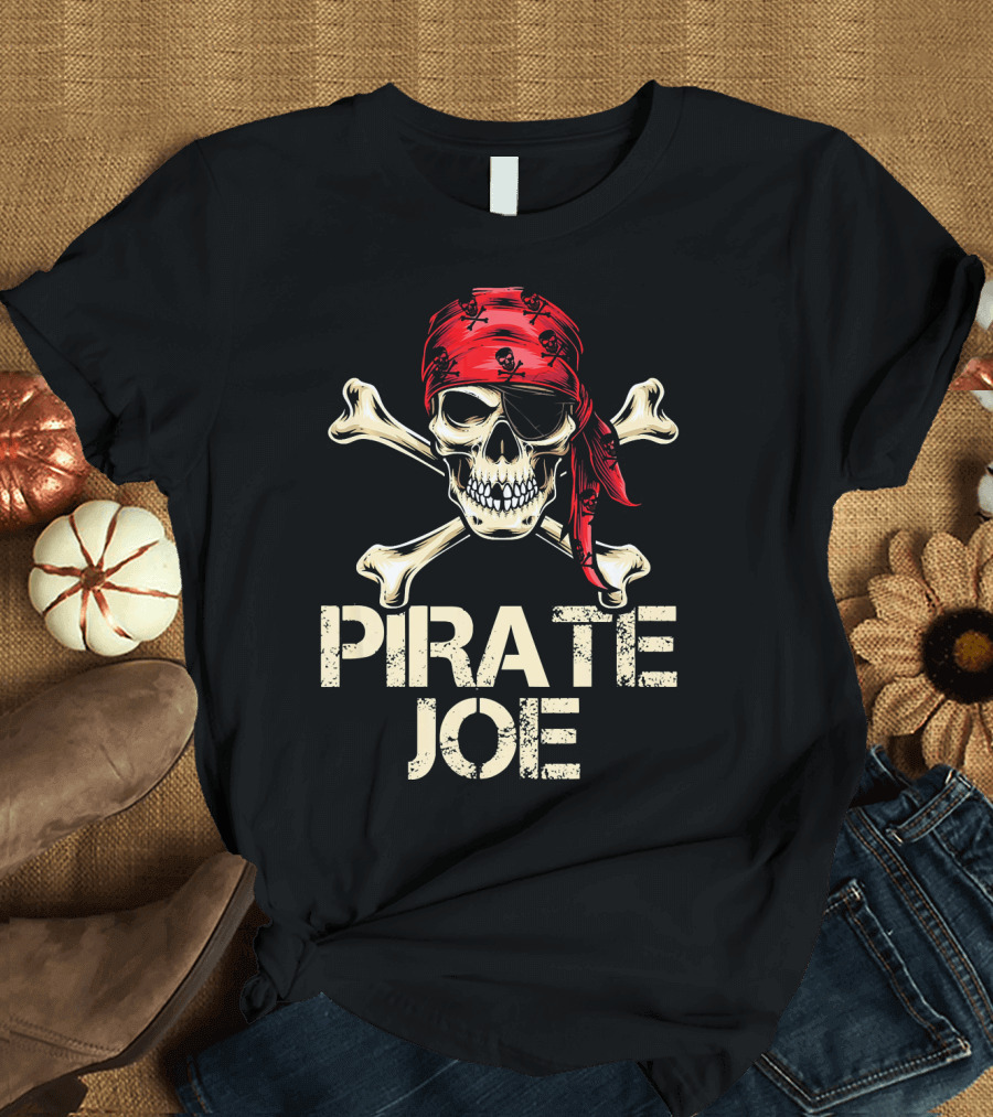 PIRATE JOE Skull and Crossbones Red Bandana T-Shirt