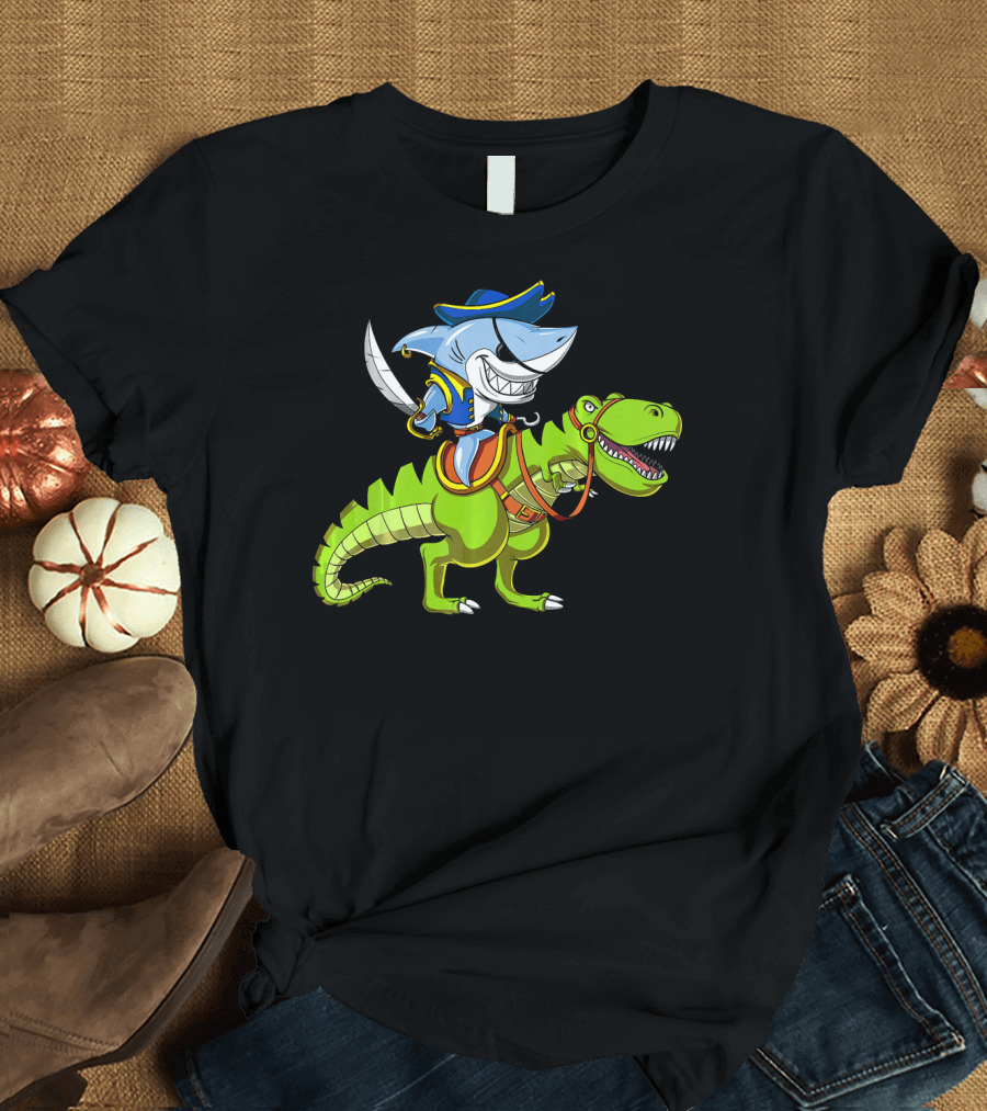 Shark Pirate on T-Rex Dinosaur T-Shirt