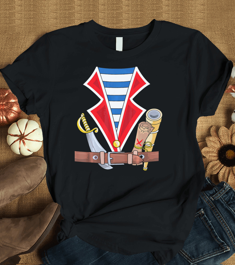Halloween Pirate Costume Kids Pira Treasure Sword Map Spyglass T-Shirt
