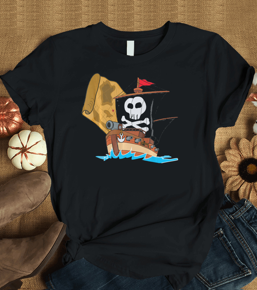 Pirate Ship with Jolly Roger and Treasure Map T-Shirt