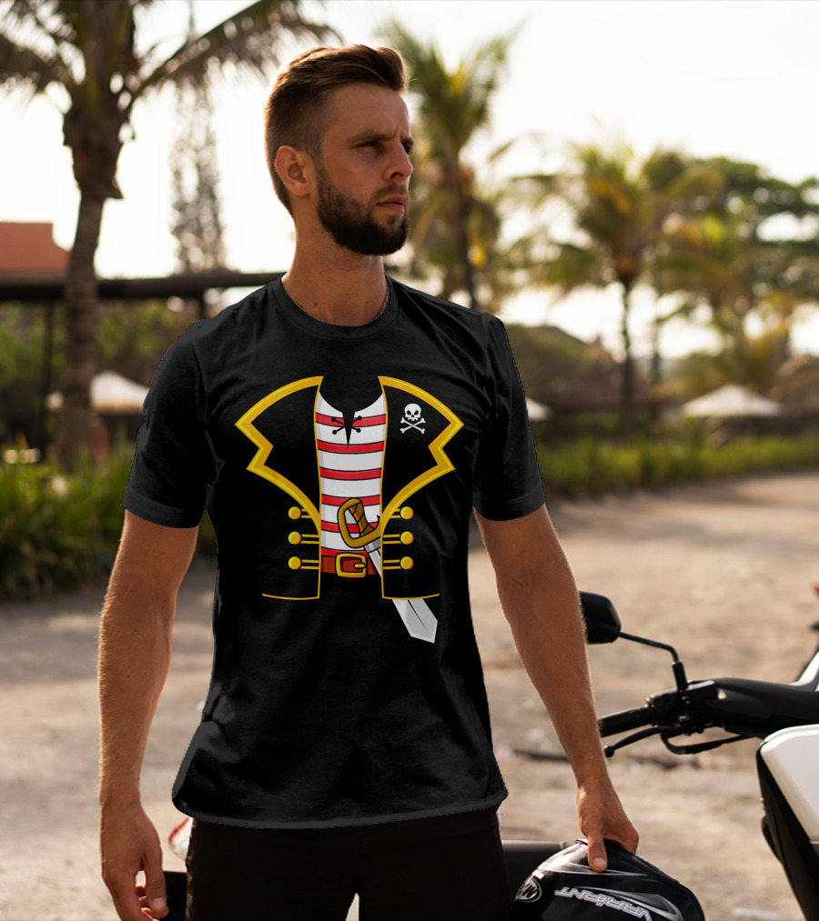 Pirate Costume Party Striped Shirt Skull Sword Jacket T-Shirt
