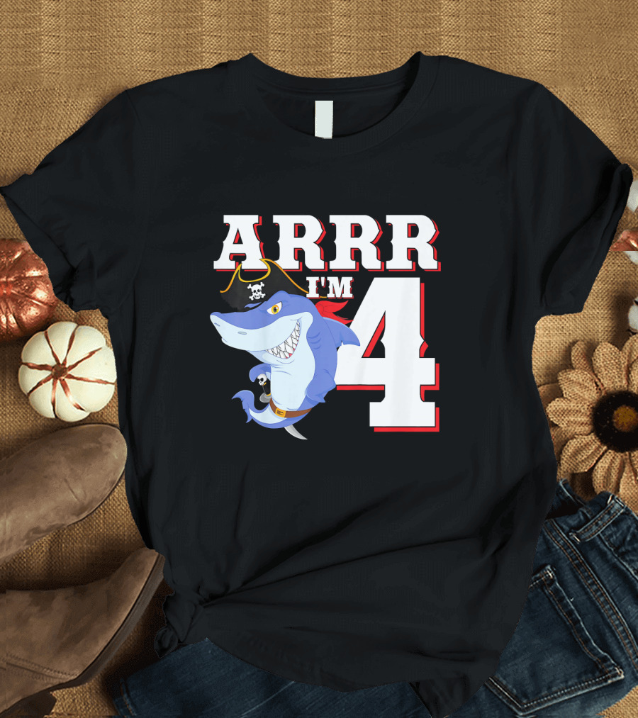ARRR I'm 4 Kids Pirate Shark Birthday T-Shirt