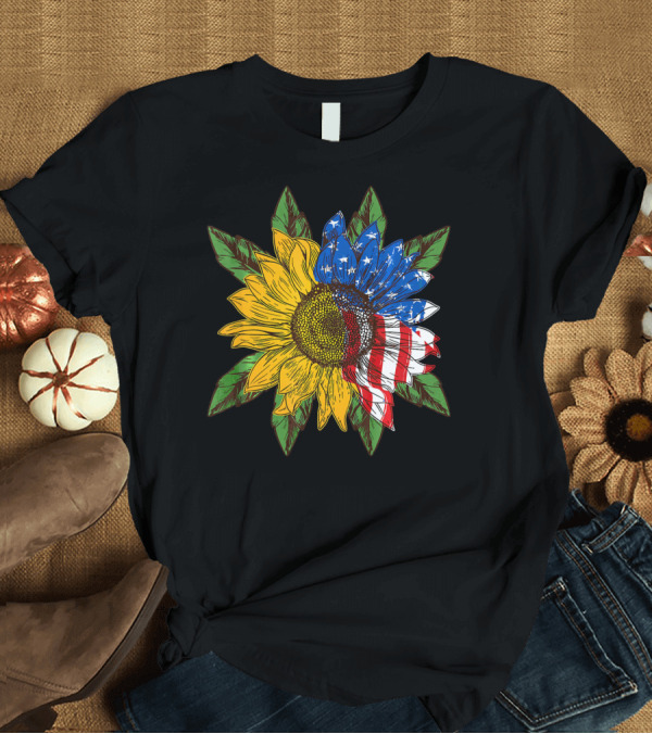 T-Shirt: Hippie Peace American Flag Sunflower T-Shirt Hippie Peace American Flag Sunflower T-Shirt